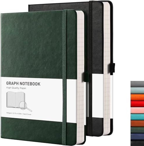 RETTACY Notizbuch Kariert A5 2er Pack - 384 Seiten quadratisches Notizbücher mit 100gsm kariertes Papier, Stifthalter, Innentasche, für Büro Schule Arbeit Frauen Männer 14.5 x 21cm-Grün