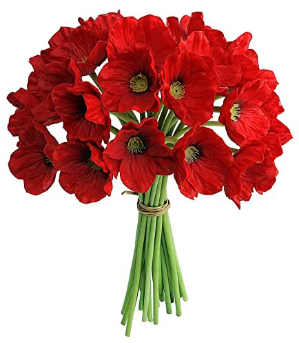 JOYHAZE 12 papaveri rossi artificiali, 34 cm, in lattice, realistici, per casa, matrimoni, feste, decorazioni natalizie, composizioni floreali fai da te, centrotavola