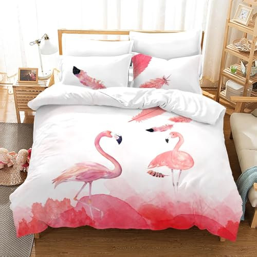 SJSXWQN Bettwäsche 155x220 Rosa Flamingo Bettwäsche-Set mit Reißverschluss Schließung für Kinder Jugendliche Weicher Atmungsaktive Mikrofaser Bettbezug + 2 Kopfkissenbezug 80x80 cm