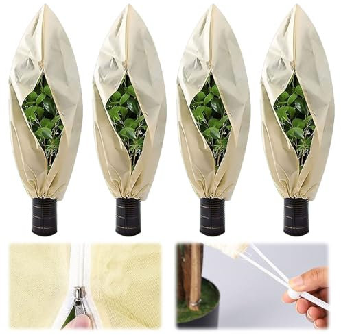 Vmxlso 4 Stück Pflanzenschutz Winter, 80 x120cm winterschutz für kübelpflanzen, 80g/m² Winterschutz für Pflanzen Frostschutz, Pflanzen Winterschutz Draußen mit Reißverschluss Zugband,Palmen Olivenbaum