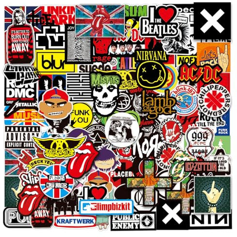 Rock and Roll Music Stickers, 200Pcs Trendy Music Band Stickers Packs for Classic Rock Guitar Sticker for Adults Vinyl Waterproof Decals Fashion Hip-Hop Decals Graffiti Sticker for Teens Adults