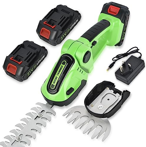 Hedge Trimmer Cordless, Garden Grass Shears Battery Hedge Shears for Lawn Edge 2 in 1 Small Weed Trimmer with 2 Pack Li-Ion Battery and Charger for Shrub, Garden, Grass, Lawn and Pruning