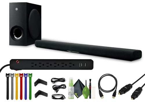Yamaha SR-B40A 200 W 2.1-K-Soundbar-System + 6 Ausgänge, 2 USB 400 Joule Überspannungsschutz, Schwarz + HDMI-Kabel, vergoldet, 1,8 m + mehr