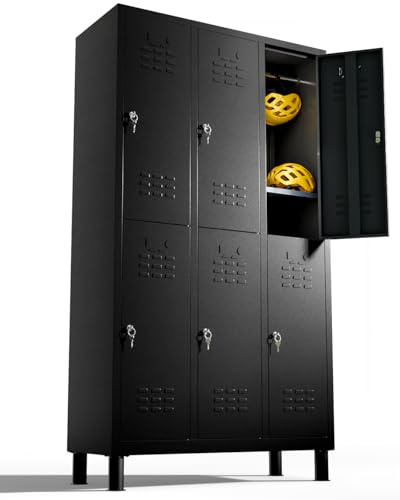 Casiers vestiaires à 6 Portes, Casiers métalliques avec clé (Noir)