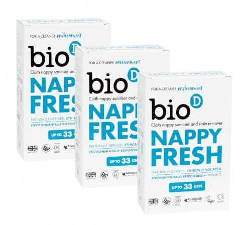 Bio-D Nappy Fresh Powder | 500g (Pack of 3) | Up to 33 Uses | Antibacterial Cloth Nappy Sanitiser & Stain Remover | Allergy UK Accredited | Fragrance Free & Hypoallergenic | Vegan & Cruelty Free