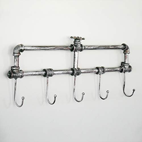 garden mile® Handtuchhalter aus Metall, industrielle Rohrarbeit, Retro-Stil, urbaner Chic mit 5 Wäscheklammern, Wandmontage, Schlafzimmer, Flur, Badezimmer