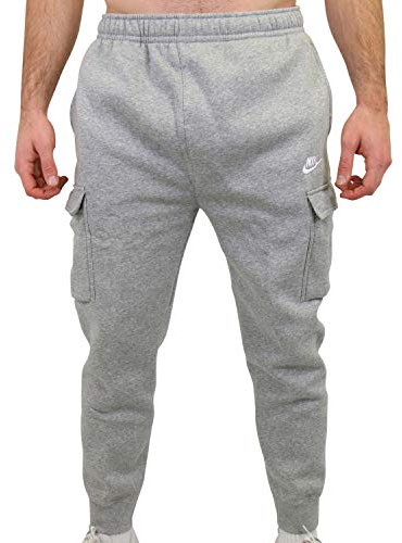 Nike Herren M NSW Club Cargo Bb Sweatpants, Dark Grey Heather/Matte Silver/White, XXL EU