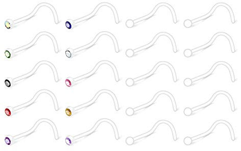Briana Williams 20stk Plastik Nasenpiercing Stecker Nasenstecker Retainer Set L Spiral Bioflex Piercing Nase