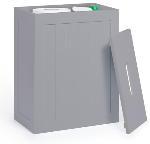 woodluv Toilet Roll Storage, Toilet Paper Storage Basket - Slimline Toilet Paper Holder, Wooden Bathroom Storage boxes, Grey