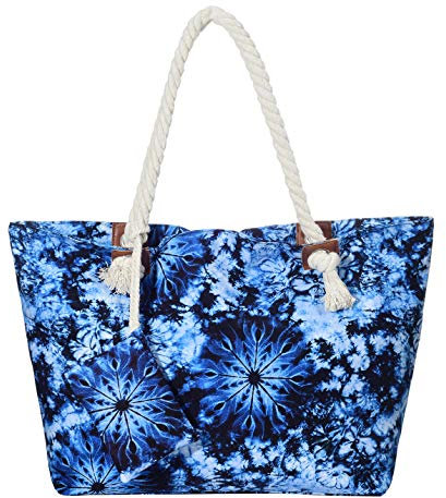 DonDon Strandtasche XXL mit Reißverschluss - Umhängetasche Damen, Shopper Tasche Damen im Beach Look mit Schulterriemen - Urlaub Must Haves Beach bag - Hippie Psychedelic 70`s
