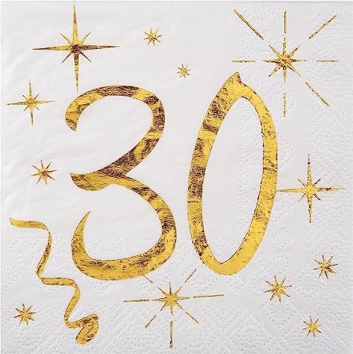 Geburtstags-Servietten 30. Geburtstag Servietten Gold – 3-lagige Cocktailservietten klein – 20 Stück – Party Deko Jubiläum – Tischdeko 30 Jahre unisex – Glänzend, Elegant, Einweg (30. Geburtstag)