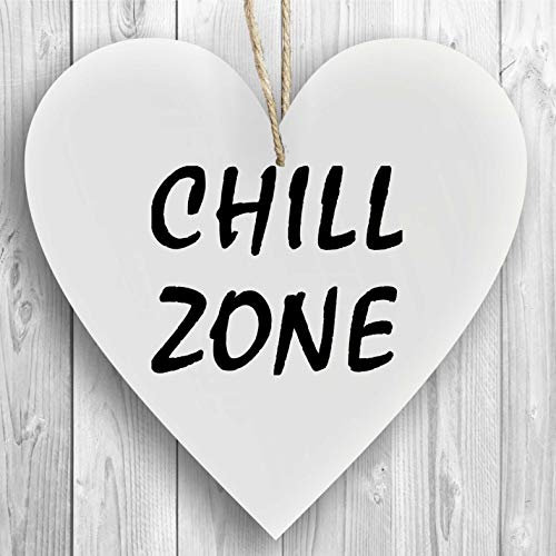 Herzschild Holzherz Holzschild 16 x 16 cm Chill Zone weiß Dekoschild Wandschild Schild Holz Garten