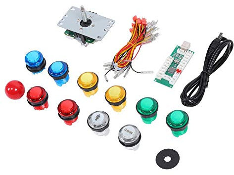 FastUU Klassische Arcade-Spiel-DIY-Teile, DIY-Arcade-Spiel-Joystick-Set, USB-Computerchip-Systemsteuerung, einfache Installation 10Xgamepad-Taste mit Licht für PS3/PC