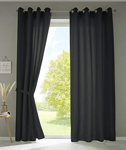 Gardinenbox 2er Set Vorhänge Schal Ösen »Berlin« HxB 225x140 cm Schwarz Blickdicht Microsatin Lichtdurchlässig Uni Matt, 20405N2