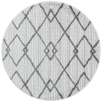 Hochflor Teppich Wohnzimmer - 3D Skandinavisch Design, 200 cm Rund, Creme - Shaggy für Schlafzimmer, Esszimmer, Küche - Boho, 20 mm Florhöhe, Extra Weich, Flauschig, Pflegeleicht