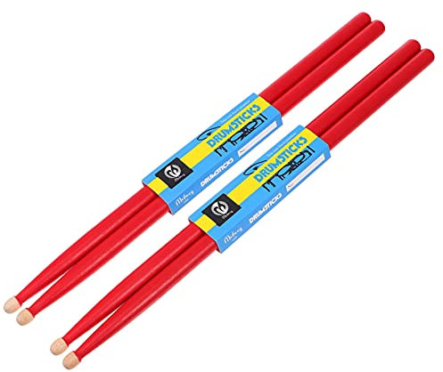 MILISTEN 2 Pairs Red Maple Percussion Drum Sticks Maple Holz Drumsticks Nicht Slip Trommel Sticks Holz Spitze Maplewood Drumstick für Kinder Studenten Und Erwachsene