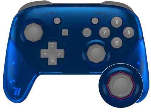 eXtremeRate Coque de Remplacement pour Nintendo Switch Pro Manette, Coque Avant avec Trou de Joystick Octagonal, Etui Arrière avec Poignées Grips pour Manette Switch Pro Bleu Transparent