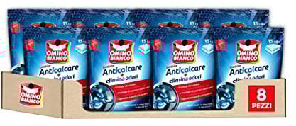 Omino Bianco - Anticalcare Lavatrice Tabs, Protegge da Calcare, Sporco e Cattivi Odori, Azione Igienizzante, 8 Confezioni x 15 Tabs