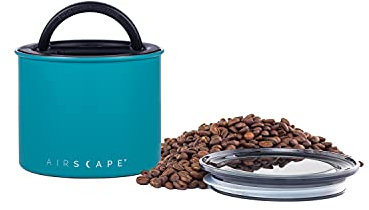 Airscape Edelstahl-Kaffeebehälter – Vorratsbehälter für Lebensmittel – Patentierter luftdichter Deckel – Erhaltung der Lebensmittelfrische durch überschüssige Luft (klein, matt-türkis)