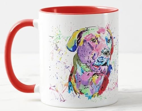Vixar Labrador Dog Gundog pet Watercolour Rainbow Art Coloured Mug Cup Gift Birthday Work Office Christmas Tea Coffee (Red)