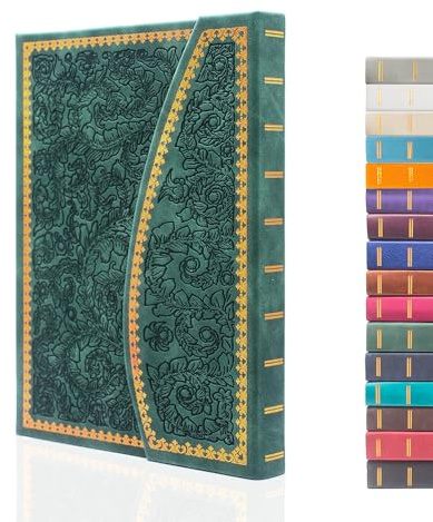 VICTORIA'S JOURNALS Magnet-Tagebuch, geschnitztes Vintage-Notizbuch aus Kunstleder, Hardcover, pers?nliches Tagebuch, linierte Seiten, Lesezeichen, 20,3 x 14,4 cm