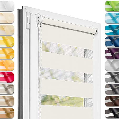 Estika Doppelrollo Klemmfix ohne Bohren - 50 cm x 120 cm - Ecru - 27 Stofffarben, Tag und Nacht Duo Rollo, Rollos für Fenster ohne Bohren, Fenster Sichtschutz (50 cm Stoffbreite)