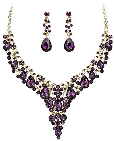 EVER FAITH Set di Gioielli in Cristalli austriaci da Damigella d'Onore, Set di Orecchini a Goccia con Collana e Pendenti a Forma di Fiore