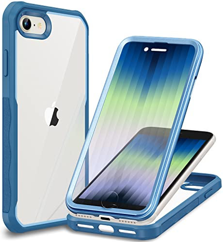 CENHUFO Hülle für iPhone SE 2020/SE 2022, iPhone 7 Hülle, iPhone 8 Hülle 360 Grad Handyhülle Schutzhülle mit Eingebautem Panzerglas Displayschutz Stoßfest Panzerhülle Bumper Full Cover Case - Blau