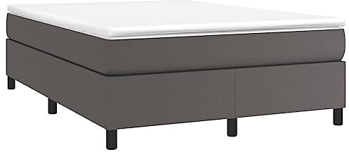 vidaXL Cadre à sommier tapissier en Similicuir Gris 140 x 200 cm, lit, Meuble de Couchage, sommier tapissier, Cadre de lit, lit Double, sommier tapissier, Lits Lits berceaux