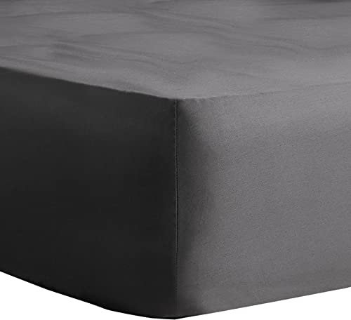 Highams Single Fitted Sheets, Soft Fabric Bed Sheet, 400 Thread Count, Deep Pocket Fitted, 100% Cotton, Fade Resistant Bottom Bed Sheet - Charcoal Grey, 90 x 190 x 30cm