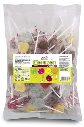 Caramelos Cerdán - Piruletas Mini Corazón | Bolsa de 100 Uds | Sabor Fresa, Cola, Manzana, Limón | Caramelo Duro con Palo sin Gluten ni Alérgenos | Ideal para Fiestas, San Valentín y Cumpleaños.