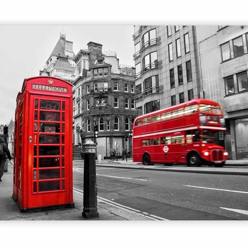 murando - Fototapete Premium-Vlies London 100x77cm Foto Tapete Schlafzimmer Wohnzimmer Vliestapete XXL Motivtapeten Bildtapete 3d Effekt Wand Dekoration Flur Stadt Bus Telefonzelle Großbritannien