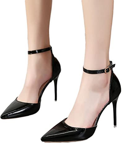 Onsoyours Sandales de Femmes à Talons Hauts à Boucle Pointue et à Strass High Heels Parties Mariage Chaussures Escarpins à Talon Pointu avec Rivets A Noir 39 EU