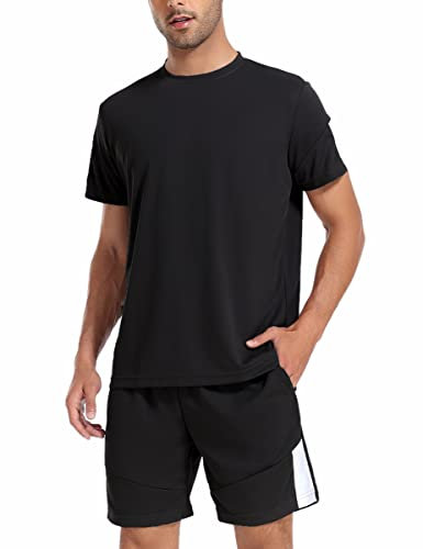 Litherday Jogginganzug Herren Activewear Sport Set Herren Sportanzug Trikot mit Sporthose Kurz Für Fitness Basketball A-Schwarz XL