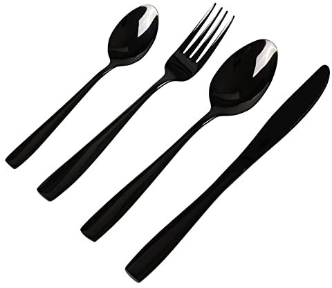 Uumitty 32 Pieces Black Cutlery Sets, Stainless Steel Kitchen Flatware Silverware, Service for 8