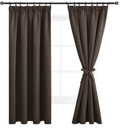 DWCN Gardinen Blickdicht Vorhänge mit Kräuselband 2er set H175 x B140 cm, Verdunklungsvorhänge mit Vorhang-Krawatten, Vorhänge Wohnzimmer Schlafzimmer Thermogardine Kälteschutz Wämreisolierende, Braun