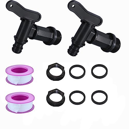 2Pcs Robinet Cuve Plastique, BetterJonny Adaptateur de boîte de Rangement d'eau IBC 3/4 Robinet pour Citerne De Pluie Robinet de Rechange en Plastique avec Ruban PTFE pour Recuperateur Eau de Pluie