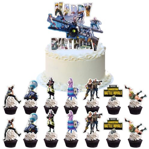 simyron Junge Geburtstagstorte 15pcs Videospiel Thema Party Zubehör Dekoration Spielthema Kuchendekorations Happy Birthday Kuchen Dekoration für Kinder Mädchen Junge Party Kuchen