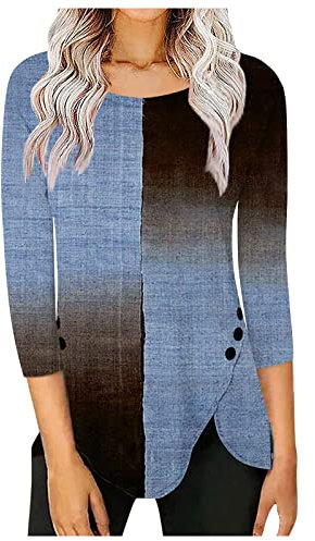 Kumja Jackenerweiterung Oberteil Damenen Polyester Sweatshirt Farbverlauf Luftige Übergrößen Ethno Rundhal Sweatshirt Damen Outdoor Winter Lockere 3/4 Ärmel Blau
