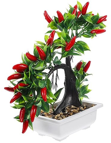 BCOATH Künstliche Chili Pflanze Im Topf Realistische Kunstpflanze Aus Kunststoff Dekoration Für Wohnzimmer Büro Küche Lebensnahe Kunstpflanzen Für Zuhause Und Geschäft Pflegeleichte