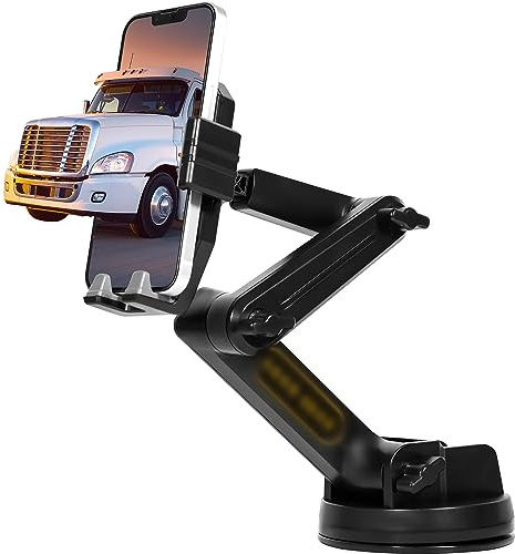 Truck Phone Holder Mount. Heavy Duty Phone Holder for Pickup & Truck, Dashboard Windshield 16.9 inch Long Arm with Super Suction Cup, Compatible with All Phone