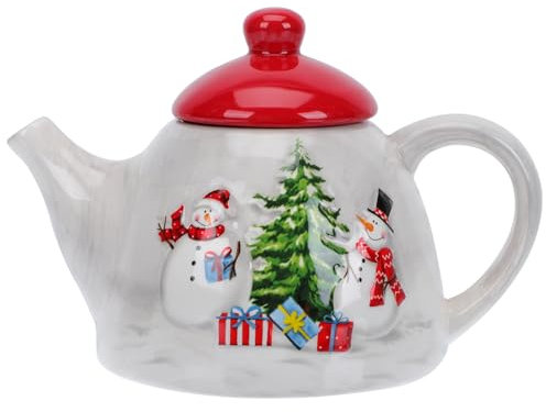 DOITOOL Christmas Tree Teapot Ceramic Christmas Tea Pot with Snowman Christmas Tree Design for Christmas Decorations