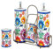 Baroni Home Menage Olio Aceto Sale Pepe in Ceramica con Stand in Metallo, Accessorio da Cucina Colorato Resistente, Linea Flora, 21X8X22cm