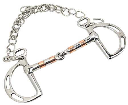 RXMORI Pferde-Vollbacken-Trense, Pferde-Ring-Trense, Mund-Pferde-Gebiss, Edelstahl-Kupfer-D-Ring-Trense mit Kette für 125 Mm Pferdemaul