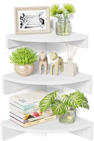 Alsonerbay Corner Shelf Floating Shelves White, Rustic Corner Wall Shelf Set of 3 Small Corner Shelf Unit Wooden Floating Corner Shelves for Bedroom Living Room Office Bathroom