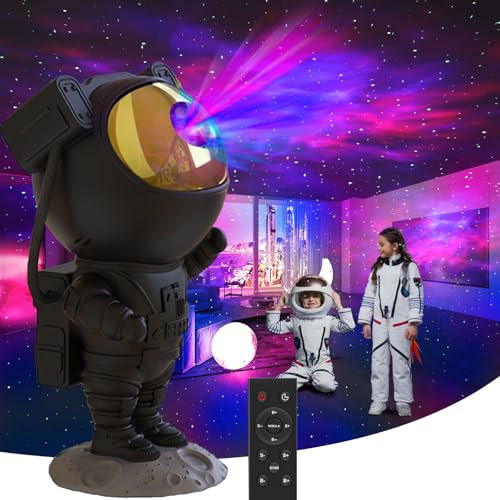 Pasun Sternenhimmel Projektor, Astronaut Projektor mit Fernbedienung und Timer LED Sternenprojektor 360° Rotation einstellbare Helligkeit und Geschwindigkeit Nachtlicht Geschenk für Kinder Schwarz