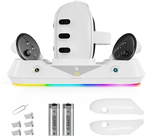 Charging Dock Compatible with Oculus/Meta Quest 3, Fast Charging Stand for VR Controller and Headset, with 2 Rechargeable Batteries and RGB LED Light, VR Charger Display Stand with Type C Cable