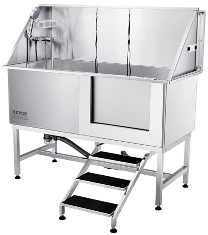 VEVOR Baignoire Toilettage Chien 1574,8 mm Baignoire pour Chiens Acier Inox Baignoire Chat avec Boîte à Savon Robinet, Accessoires Nombreux Baignoire pour Animaux de Compagnie, Maison, Escalier Droite