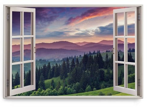 Paul Sinus Wandbild 120x80cm Fensterbild Natur Berge Tannen Wald Grün Sonnenuntergang