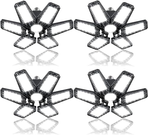YIQIBRO Lampe Eclairage LED Garage 185W 18500LM 6500K 4 Pièces- Plafonnier LED Garage avec 6 + 1 Panneaux Déformables E27/E26 pour Atelier, Sous-sol